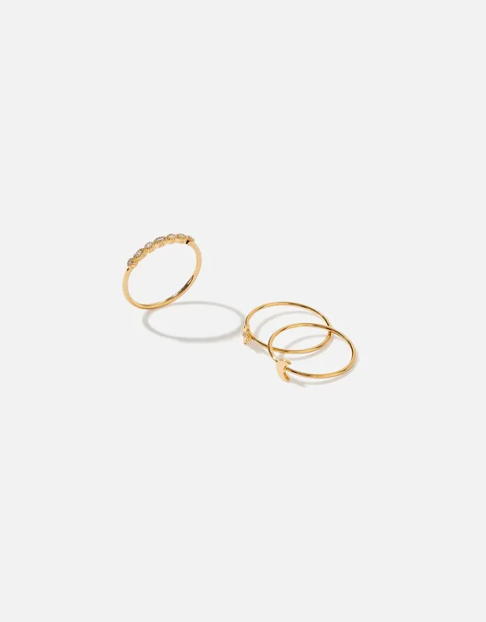 Accessorize GoldPlated Star Moon Stacking Band Ring Set Gold Gold Women Rings