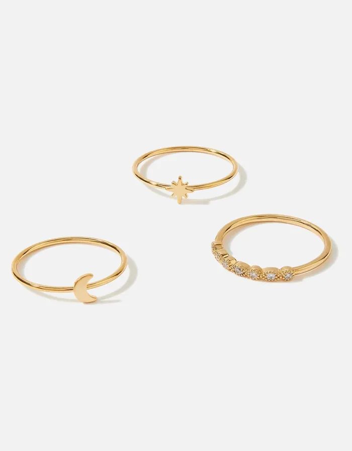Accessorize GoldPlated Star Moon Stacking Band Ring Set Gold Gold Women Rings