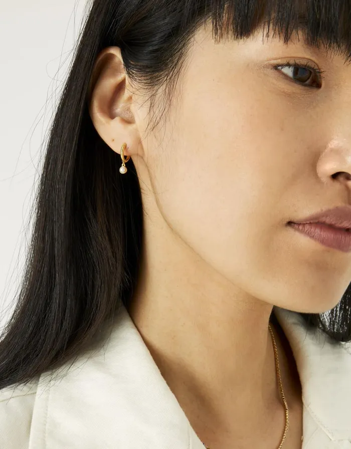 Accessorize Gold Vermeil Pearl Drop Hoops Women Earrings