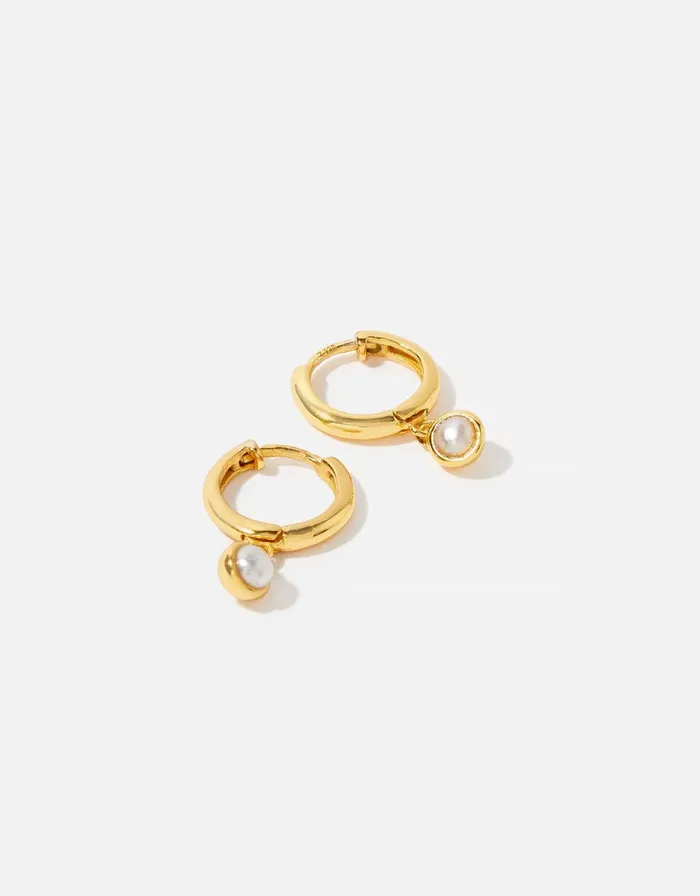 Accessorize Gold Vermeil Pearl Drop Hoops Women Earrings
