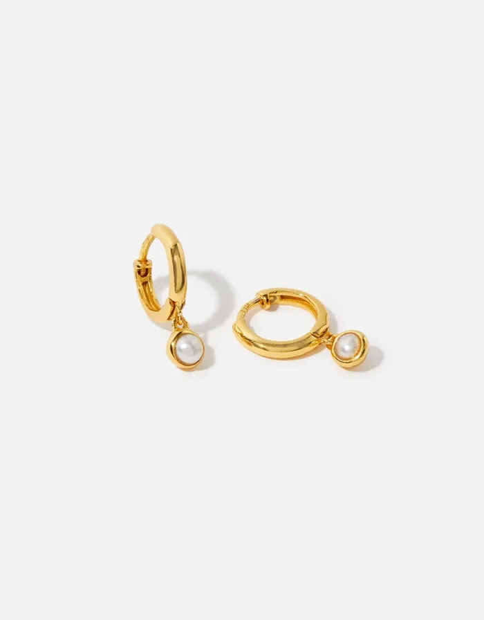 Accessorize Gold Vermeil Pearl Drop Hoops Women Earrings