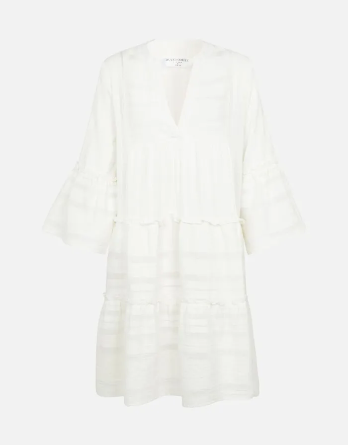 Accessorize Jacquard Flute Sleeve Dress White White Women Dresses