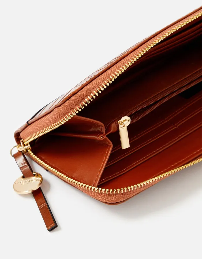 Accessorize Large Zip Around Wallet Tan Tan Women Vegan Bags Backpacks and Purses