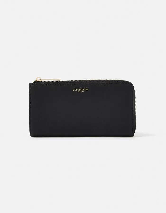 Accessorize Large Zip Wallet Black Black Women Vegan Bags Backpacks and Purses