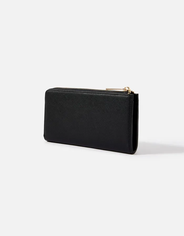 Accessorize Large Zip Wallet Black Black Women Vegan Bags Backpacks and Purses