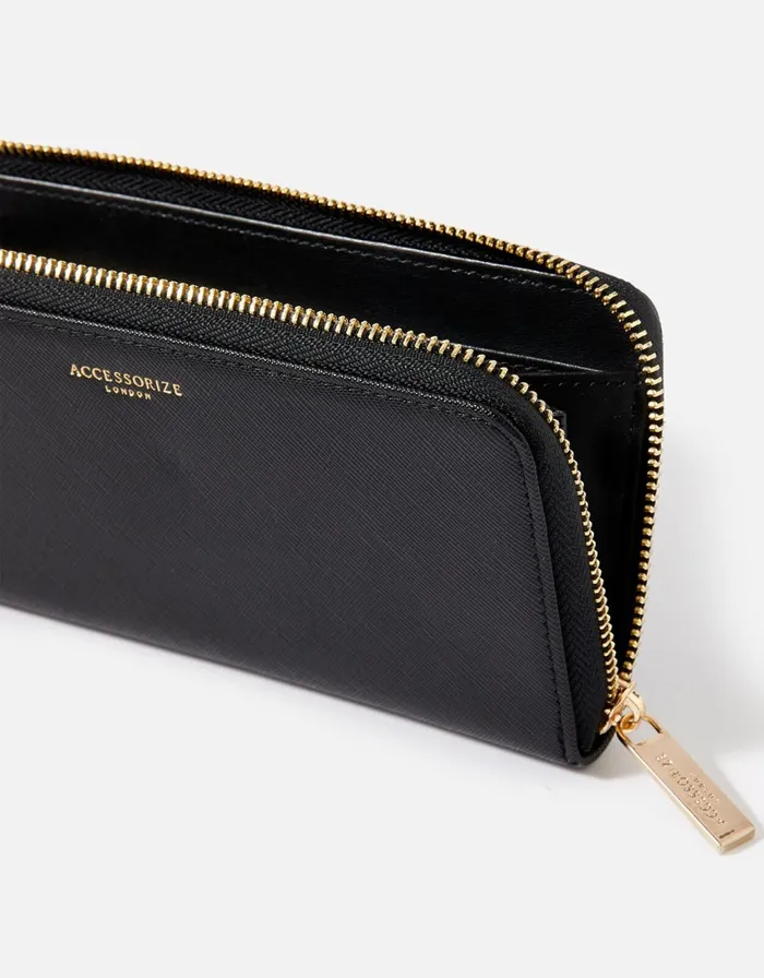 Accessorize Large Zip Wallet Black Black Women Vegan Bags Backpacks and Purses