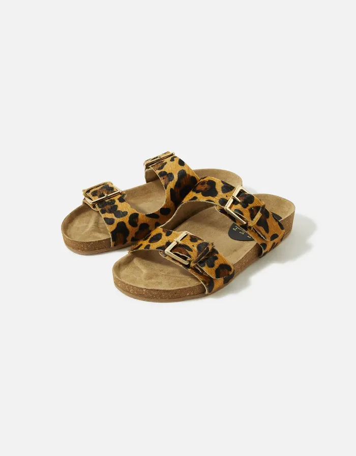 Accessorize Leopard Buckle Footbed Sandals Leopard Leopard Women Sandals and Flip Flops