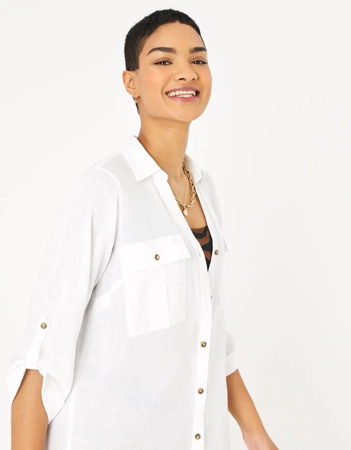 Accessorize Long Sleeve Beach Shirt With LENZING ECOVERO White White Women Tops