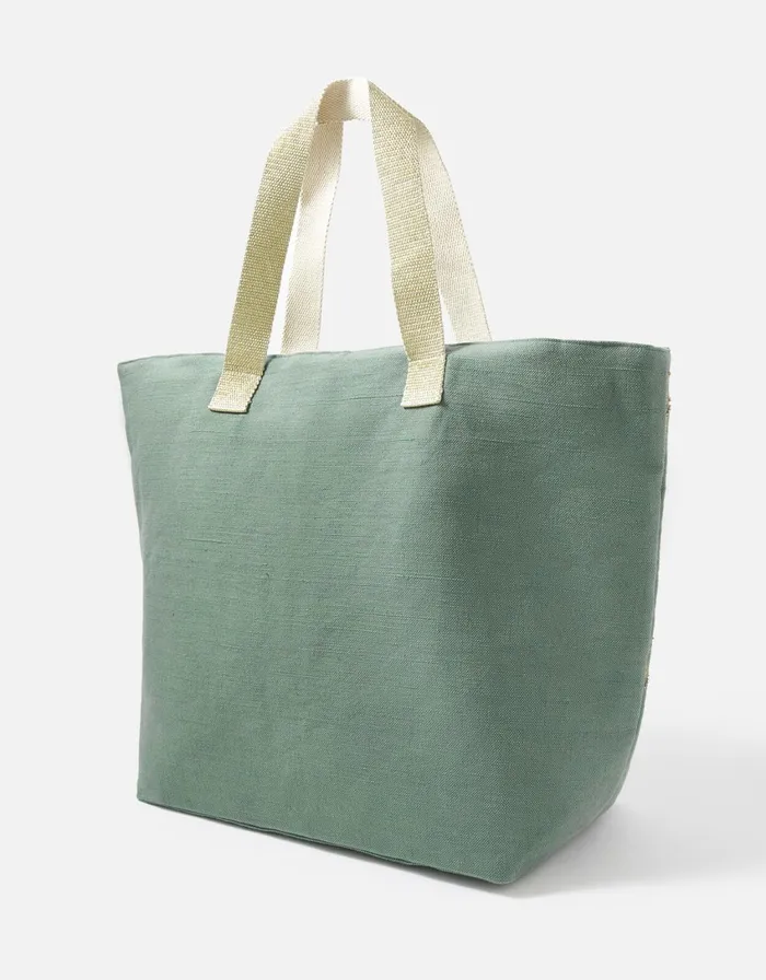 Accessorize Paradise Palm Embroidered Tote Bag Green Women Beach Bags