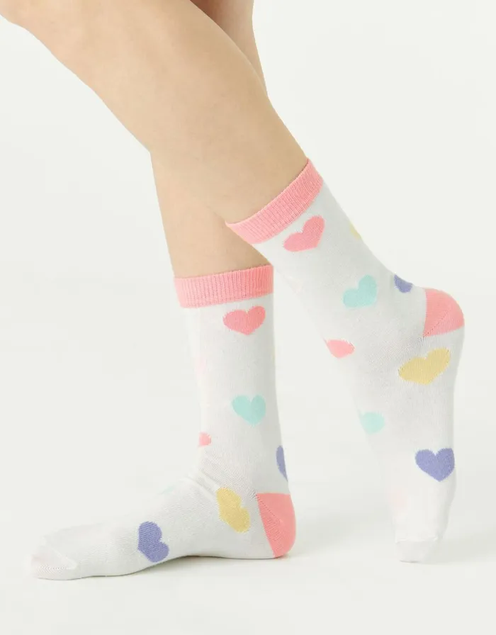 Accessorize Pastel Heart Print Socks Women Socks and Tights