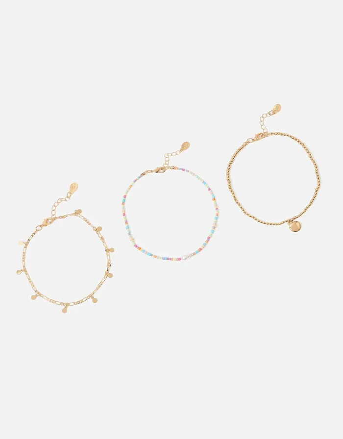 Accessorize Pearl And Bead Layered Anklet Set Women Anklets