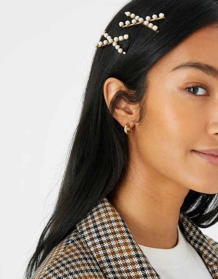 Accessorize Pearl Cross Hair Slides Women Hair Accessories