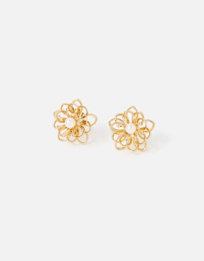 Accessorize Pearl Flower Wire Studs Women Earrings