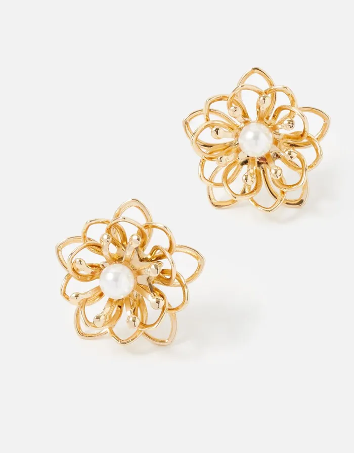 Accessorize Pearl Flower Wire Studs Women Earrings