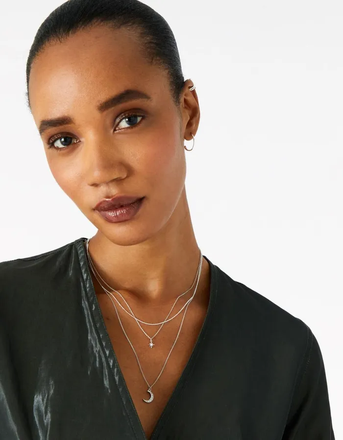 Accessorize PlatinumPlated Celestial Layered Necklace Women Necklaces