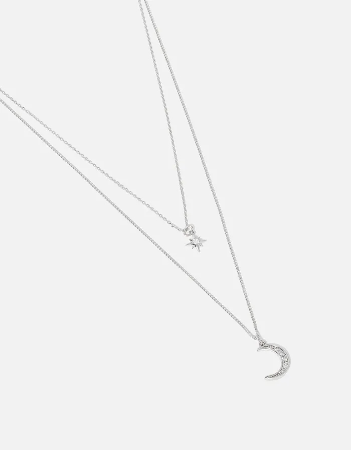 Accessorize PlatinumPlated Celestial Layered Necklace Women Necklaces