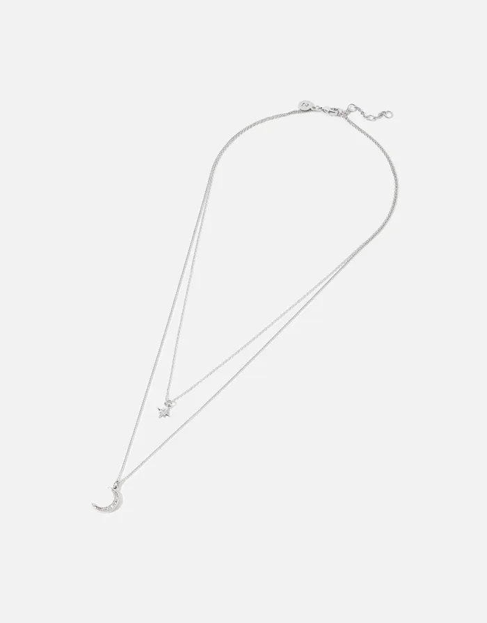 Accessorize PlatinumPlated Celestial Layered Necklace Women Necklaces