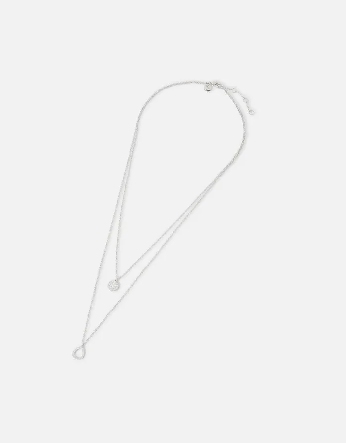 Accessorize PlatinumPlated Layered Drop Pendant Necklace Women Necklaces