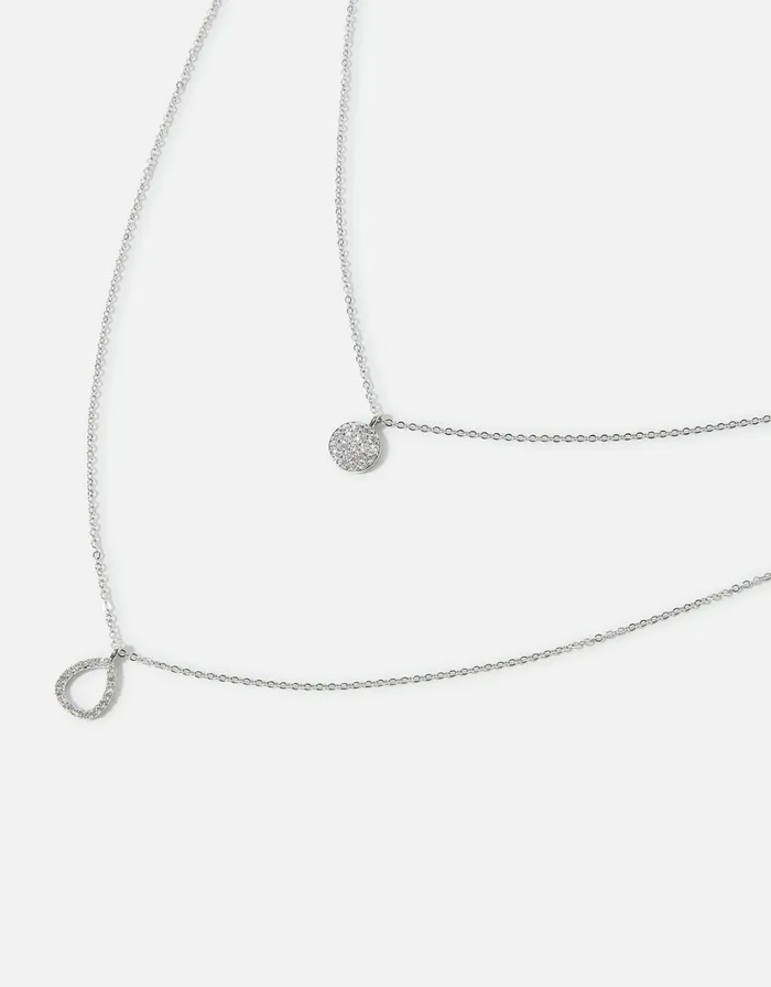 Accessorize PlatinumPlated Layered Drop Pendant Necklace Women Necklaces