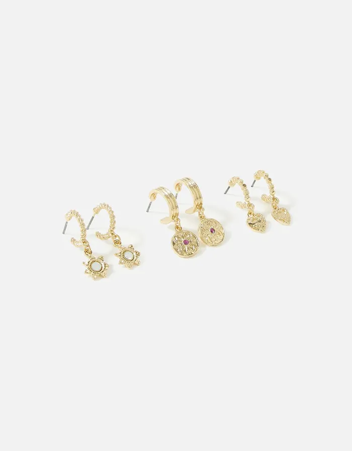 Accessorize Romantic Ramble Engraved Hoop Earring Set Women Earrings