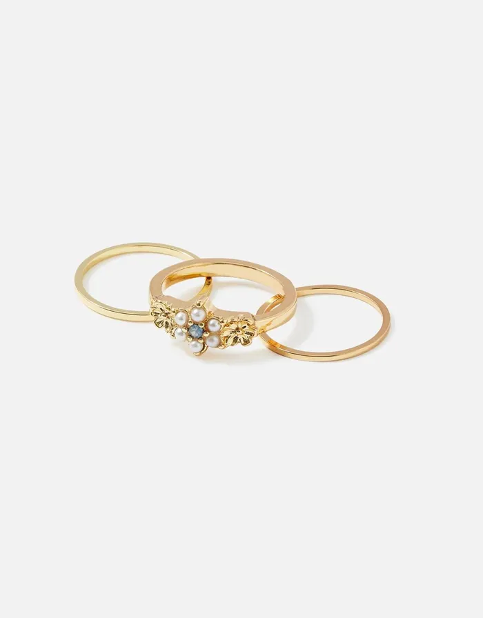 Accessorize Romantic Ramble Pearl Stack Ring Set Cream Pearl Women Rings