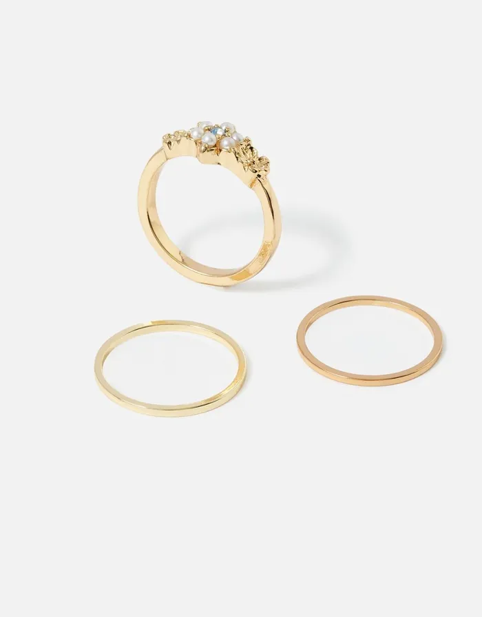 Accessorize Romantic Ramble Pearl Stack Ring Set Cream Pearl Women Rings