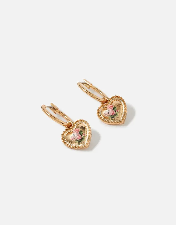 Accessorize Romantic Ramble Rose Print Heart Earrings Women Earrings