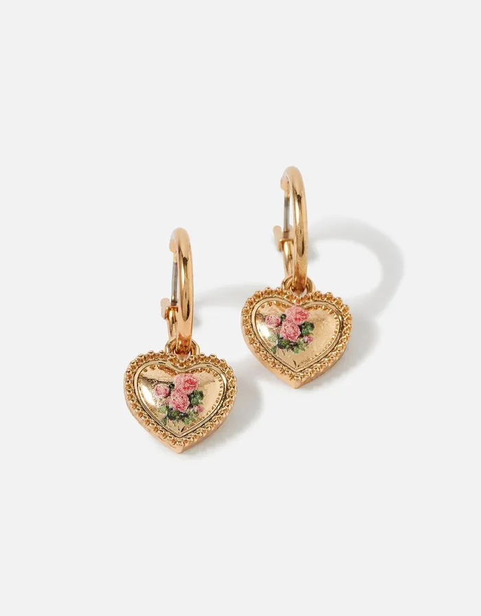 Accessorize Romantic Ramble Rose Print Heart Earrings Women Earrings