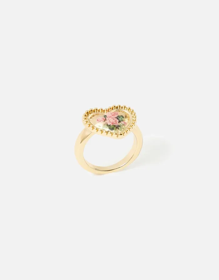 Accessorize Romantic Ramble Rose Print Heart Ring Pink Pink Women Rings