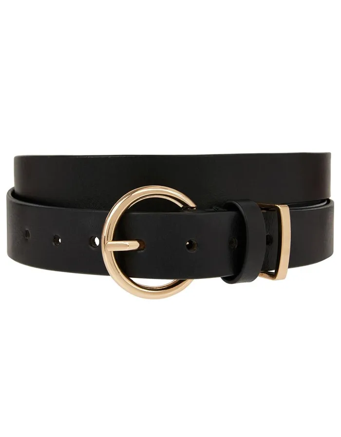 Accessorize Round Buckle Leather Belt Black Black Women Belts