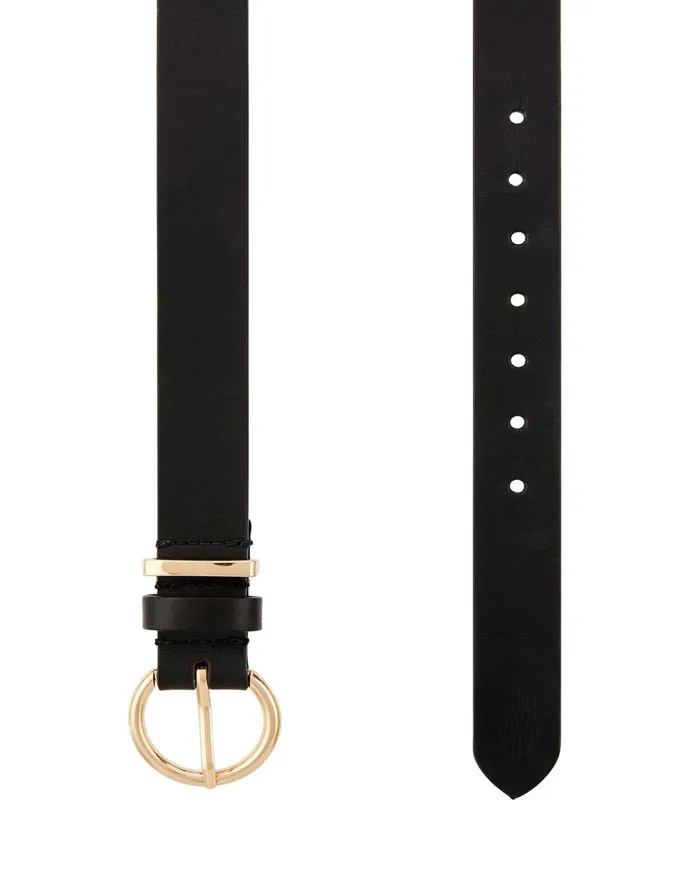 Accessorize Round Buckle Leather Belt Black Black Women Belts