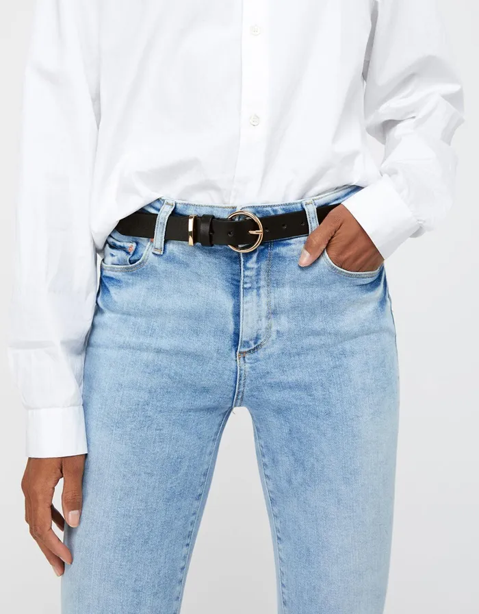Accessorize Round Buckle Leather Belt Black Black Women Belts
