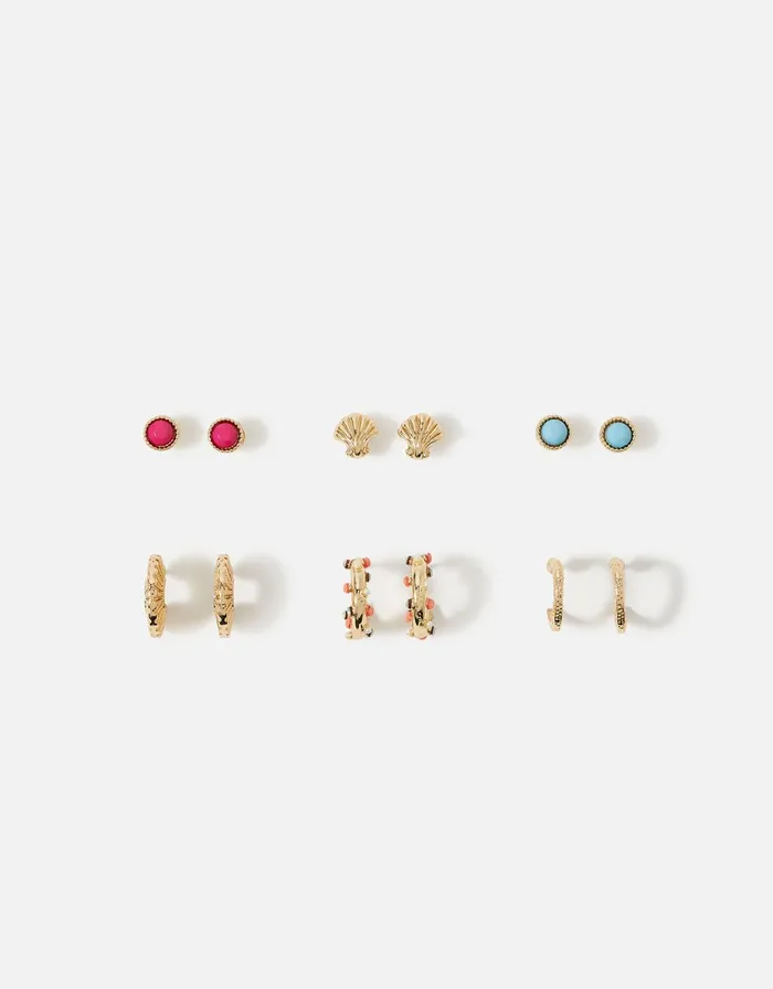 Accessorize Seascape Textured Stone Hoop And Stud Earrings Women Earrings