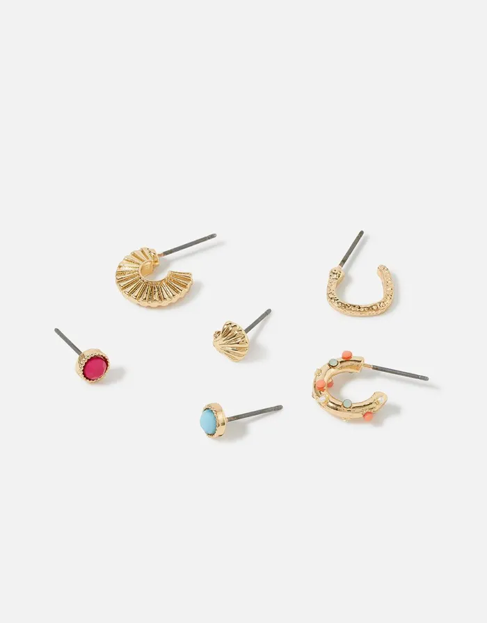 Accessorize Seascape Textured Stone Hoop And Stud Earrings Women Earrings