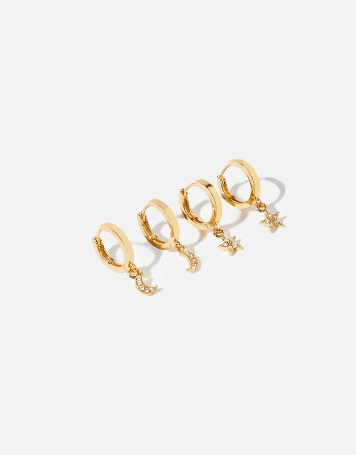 Accessorize Star And Moon Huggie Hoop Set Women Earrings