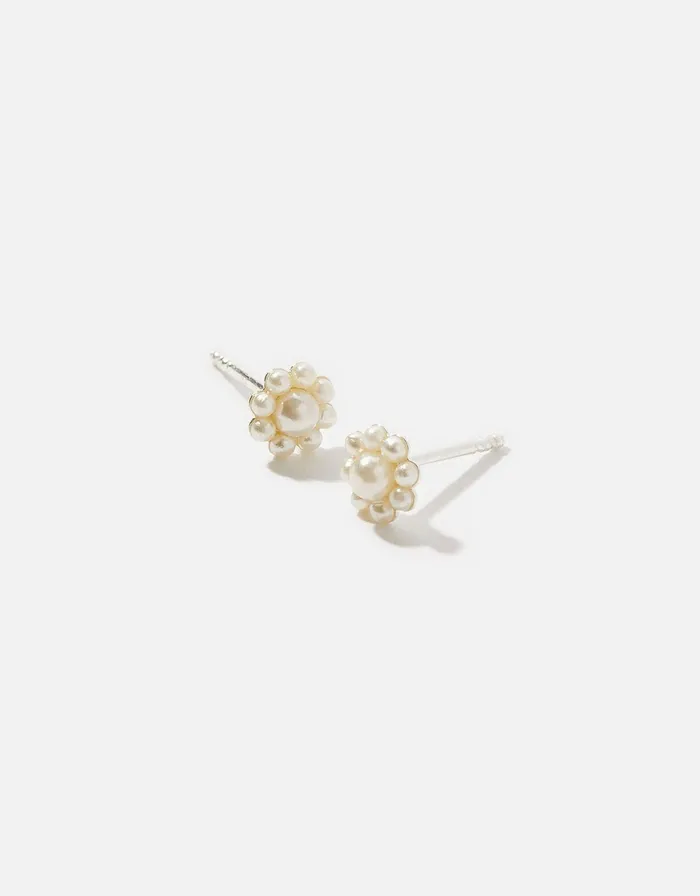Accessorize Sterling Silver Pearl Flower Studs Women Earrings