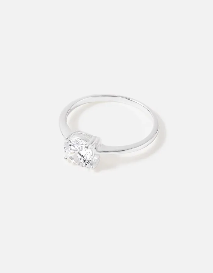 Accessorize Sterling Silver Round Solitaire Ring White St Crystal Women Rings