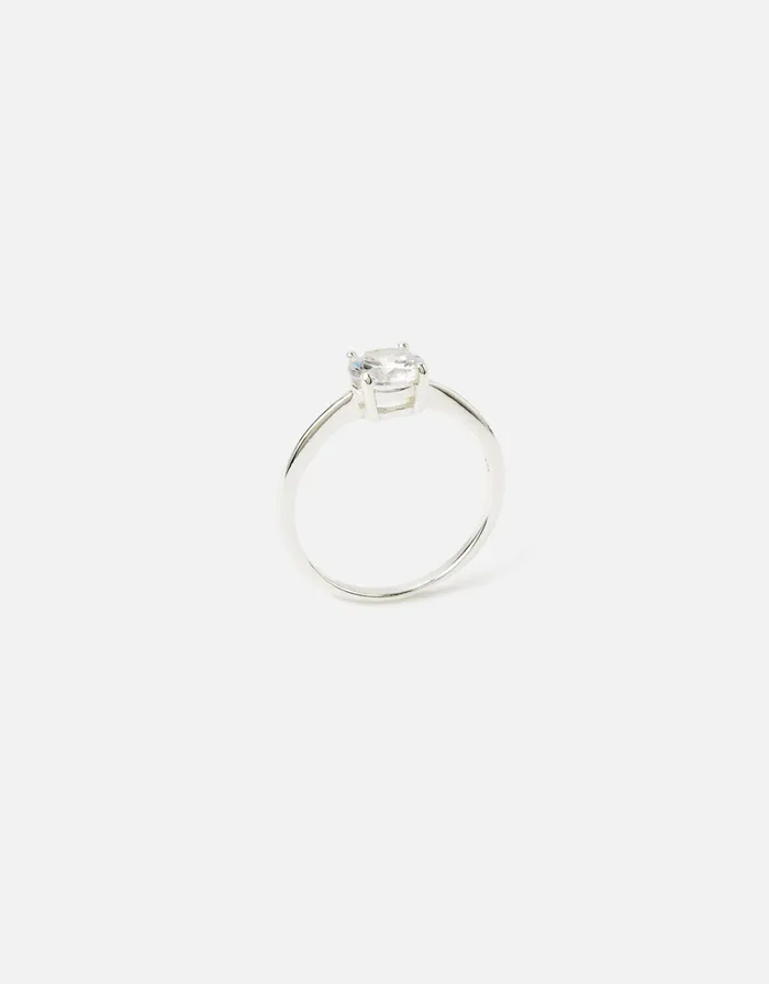 Accessorize Sterling Silver Round Solitaire Ring White St Crystal Women Rings