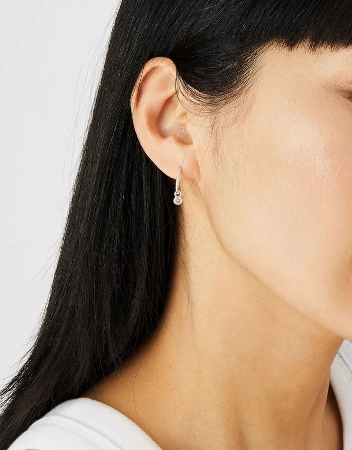Accessorize Sterling Silver Sparkle Drop Hoops Women Earrings