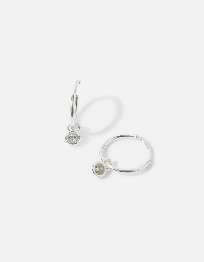 Accessorize Sterling Silver Sparkle Drop Hoops Women Earrings