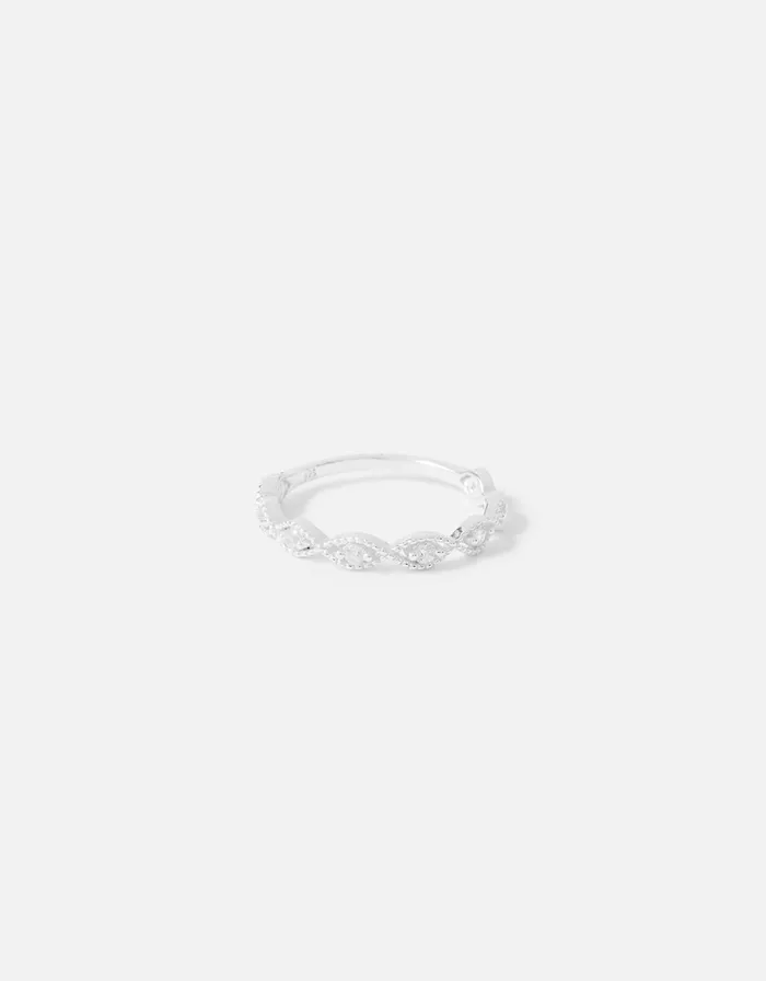 Accessorize Sterling Silver Sparkle Weave Ring White St Crystal Women Rings