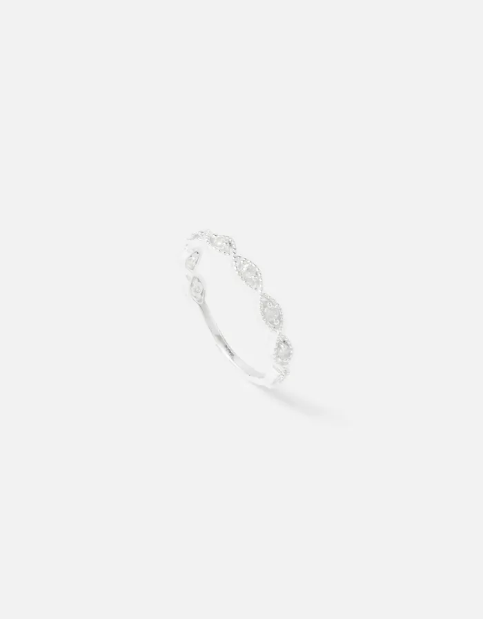 Accessorize Sterling Silver Sparkle Weave Ring White St Crystal Women Rings