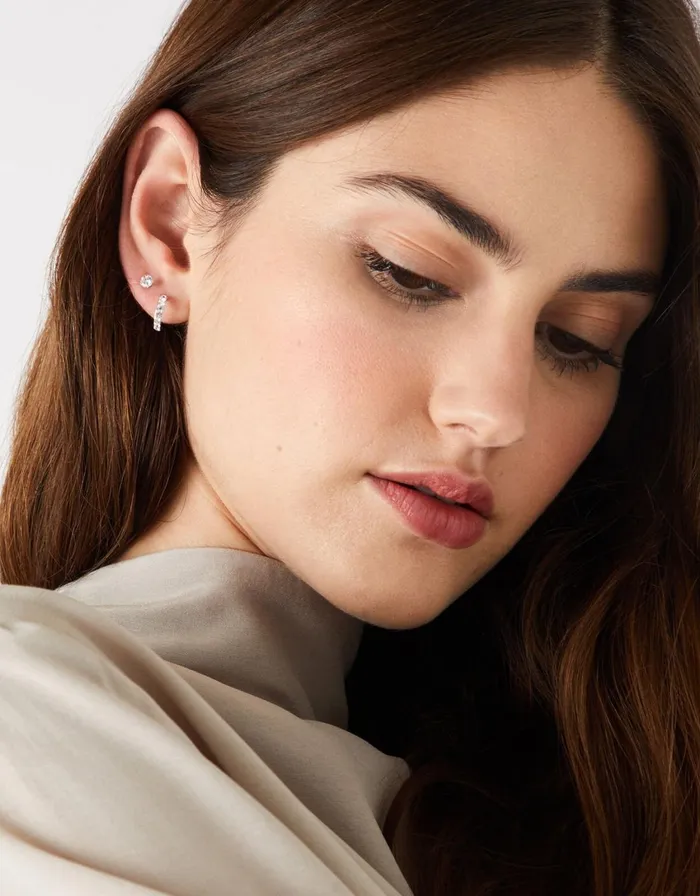 Accessorize Sterling Silver Sparkling Stud And Hoop Set Women Earrings