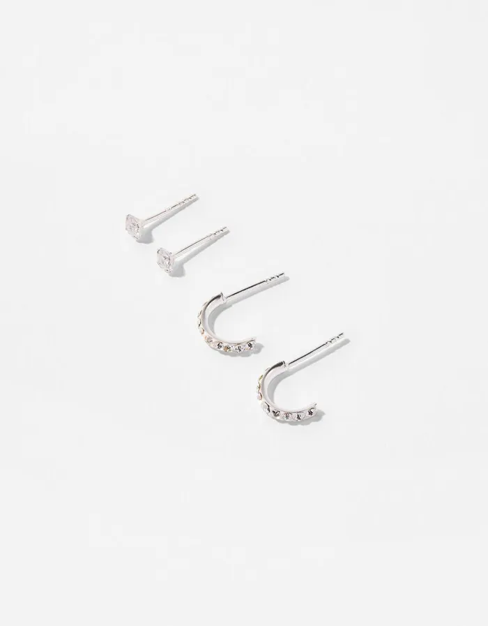 Accessorize Sterling Silver Sparkling Stud And Hoop Set Women Earrings