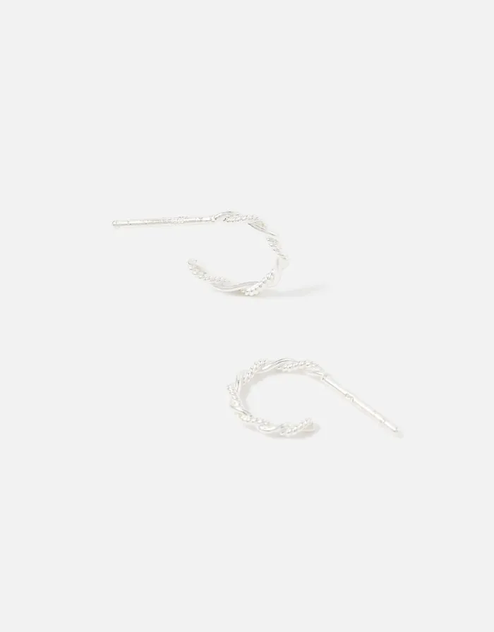 Accessorize Sterling Silver Twisted Rope Hoops Women Earrings