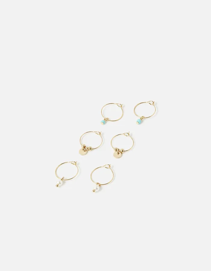 Accessorize Turquoise And Pearl Hoop Earring Set Women Earrings