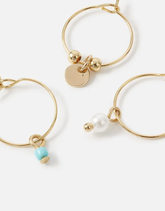 Accessorize Turquoise And Pearl Hoop Earring Set Women Earrings