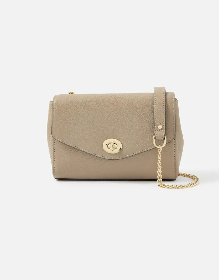Accessorize Twist Lock Chain Leather CrossBody Bag Women Leather Bags