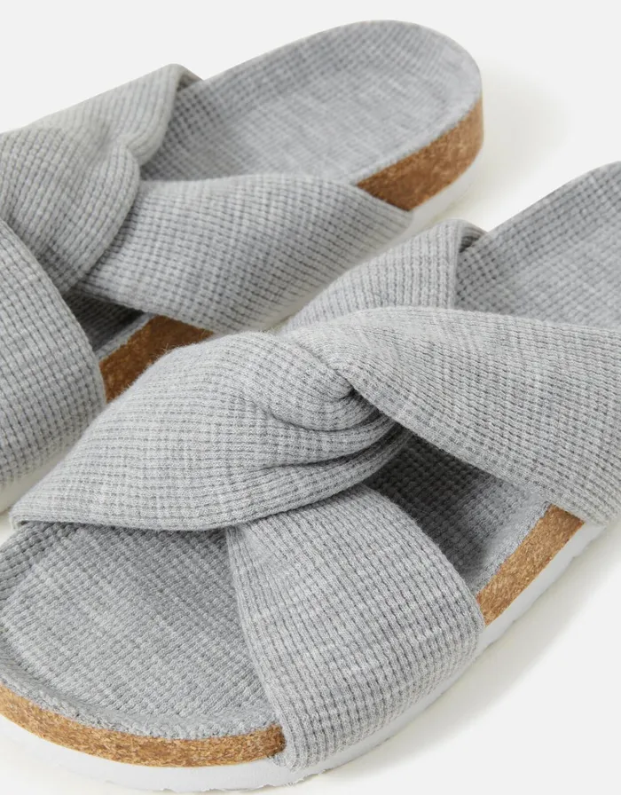 Accessorize Twist Waffle Footbed Slippers Grey Grey Women Slippers