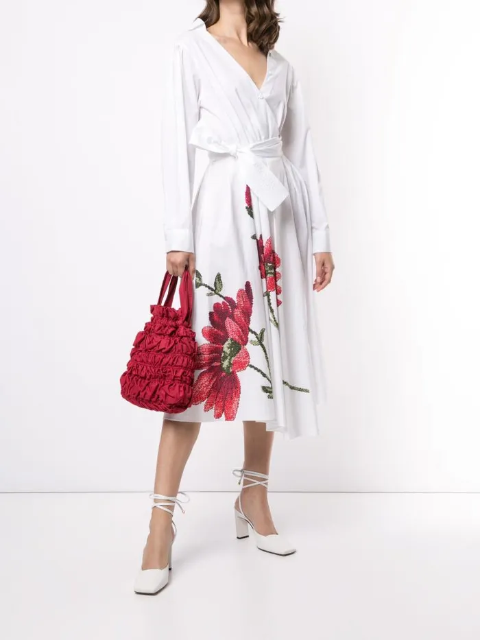 Adam Lippes Dresses and Jumpsuits Asymmetrical Wrap Dress In Printed Poplin White Large Daisy 8211 Women